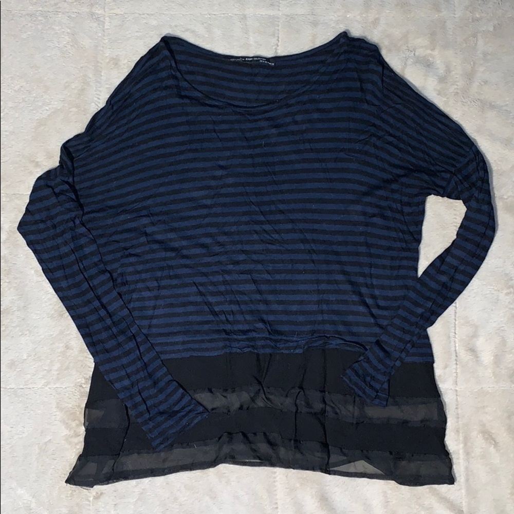 Zara striped tunic with mesh detail along trim